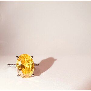 Sterling Silver 925 Ring With Yellow Oval CZ Stone & Moissanite Accents Size 8.2